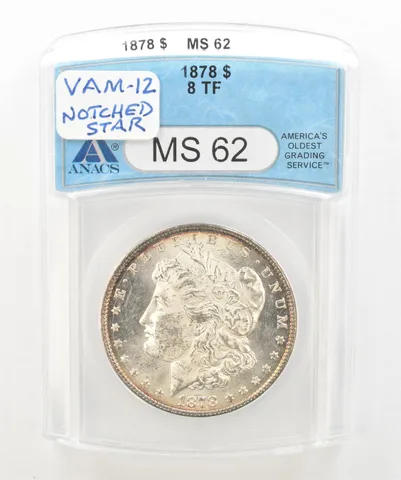 1878 8TF Morgan Silver Dollar MS62 ANACS Peripheral Tone a5178