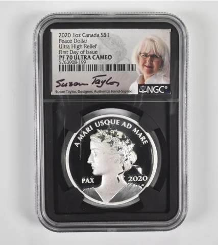 PF70 UCAM 2020 Canada Dollar $1 1 Oz Silver Peace High Relief FDOI NGC a1433