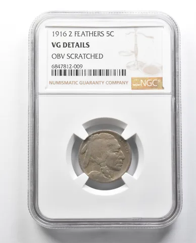 VG Details 1916 2 Feathers Indian Head Buffalo Nickel Obv Scratched NGC *2411