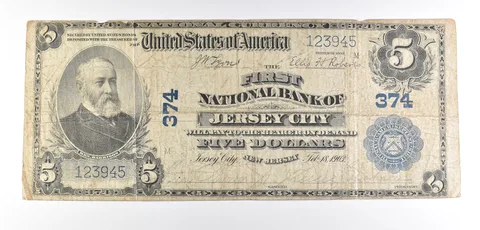1902 $5 Jersey City, NJ National Currency Note Large Note 374 a6027