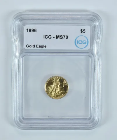1996 $5 American Gold Eagle 1/10 Oz Gold MS70 ICG