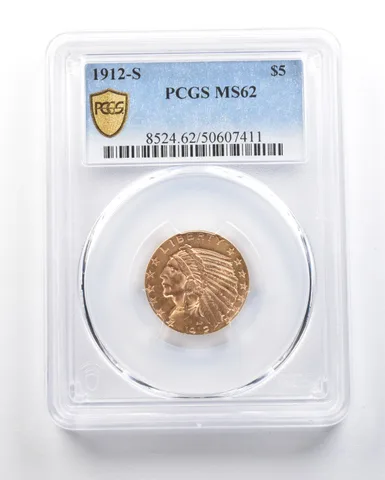 1912-S $5 Indian Head Gold Half Eagle MS62 PCGS *0710