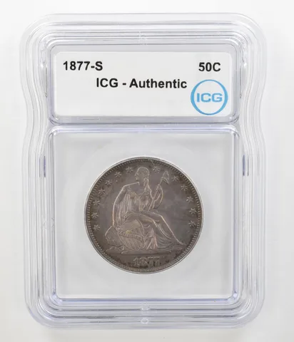 1877-S Seated Liberty Half Dollar Authentic ICG Beautiful Tone a4539