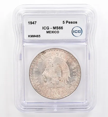 1947 Mo Mexico 5 Pesos KM#465 MS66 ICG Beautiful Tone *9496