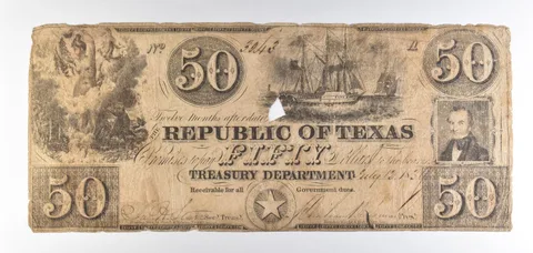 1839 $50 Republic Of Texas Treasury Department Obsolete Note *8685