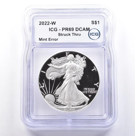 2022-W American Silver Eagle Mint Error Struck Thru PR69 DCAM ICG *9098