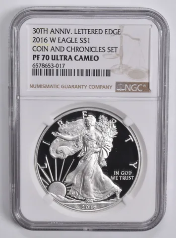 2016-W Silver Eagle Coin & Chronicles (Lettered Edge) PF70 NGC Brown Lbl