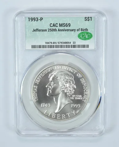 1993-P Thomas Jefferson Commemorative Silver Dollar MS69 CAC CACg