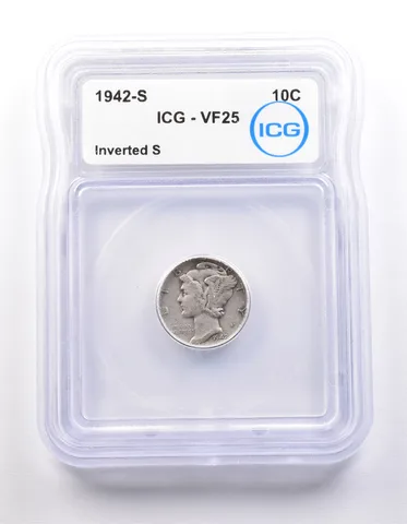 1942-S Mercury Dime Inverted S VF25 ICG *9857