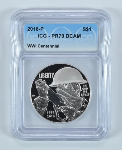 2018-P World War I Commemorative Silver Dollar PR70 DCAM ICG