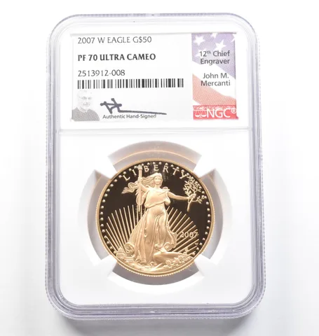 2007-W $50 American Gold Eagle Mercanti 1 Oz Gold PF70 UCAM NGC *9814