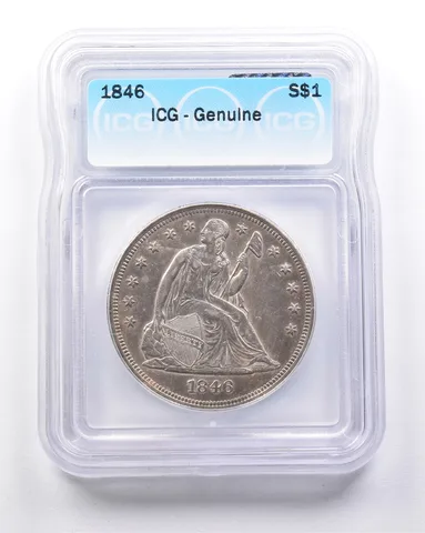 Genuine 1846 Seated Liberty Silver Dollar ICG *6241