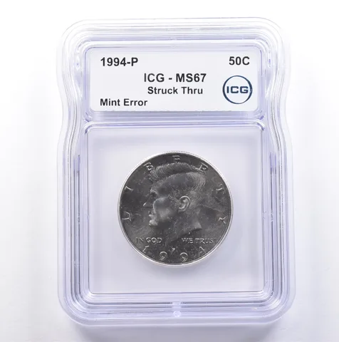 1994-P Kennedy Half Dollar Mint Error Struck Thru MS67 ICG *9109
