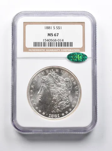 MS67 1881-S Morgan Silver Dollar CAC NGC *1222
