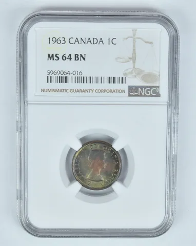 MS64 BN 1963 Canada 1 Cent - Graded NGC- INSANE Tone *8876