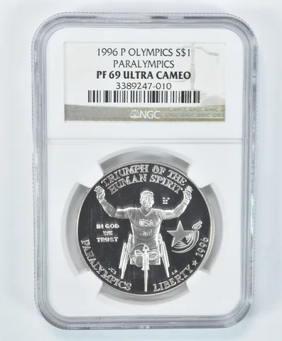 1996-P Paralympics Commemorative Silver Dollar PF69 UCAM NGC Brown Label