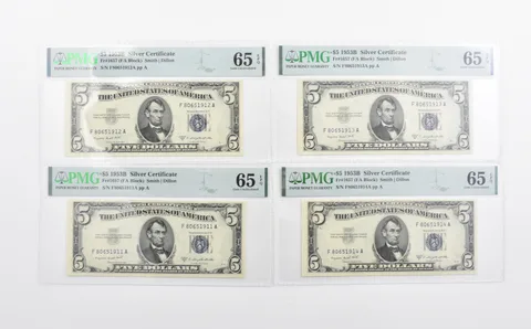 Lot (4) PMG 65 EPQ 1953 B $5 Silver Certificate Consecutive Notes Fr#1657 *1133