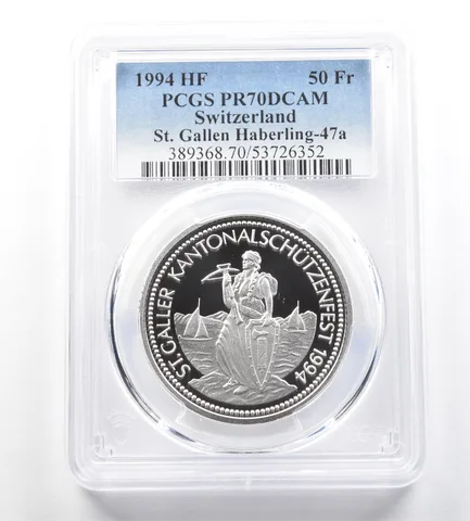 1994 HF Switzerland 50 Francs Haberling PR70 PCGS Shooting Medal *7677
