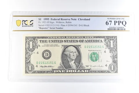 1995 $1 Cleveland FRN Fr#1921-D Repeater Serial Superb Gem Unc 67 PPQ PCGS *6091