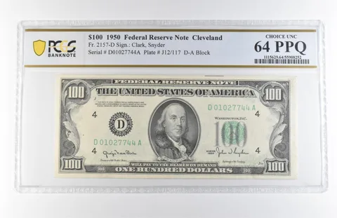 1950 $100 Cleveland OH FRN Fr#2157-D Choice Unc 64 PPQ PCGS *7869