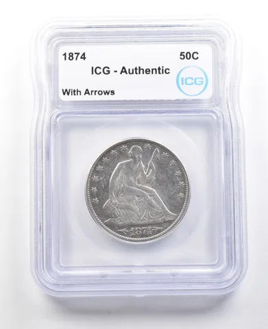 1874 Seated Liberty Half Dollar With Arrows Authentic ICG *3610