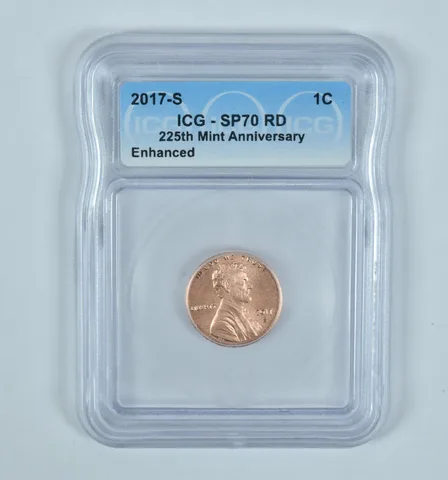 2017-S Lincoln Shield Cent 225th Mint Anniversary Enhanced SP70 RD ICG