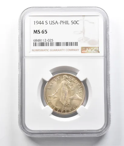 1944 S US Philippines 50 Centavos MS65 NGC a7024