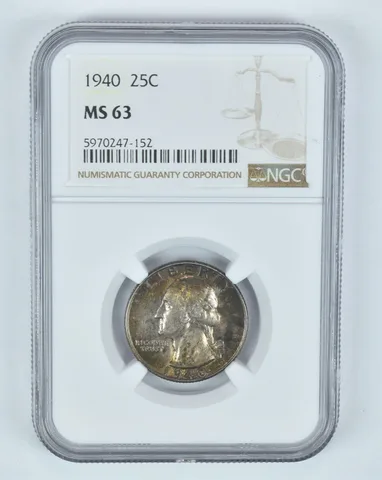 MS63 1940 Washington Quarter - Graded NGC Toned! *8797