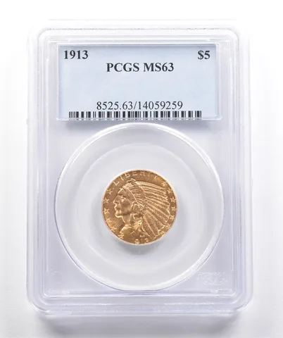 1913 $5 Indian Head Gold Half Eagle MS63 PCGS PQ *7415