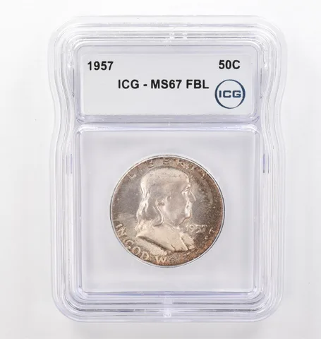 1957 Franklin Half Dollar MS67 FBL ICG Peripheral Tone *6206