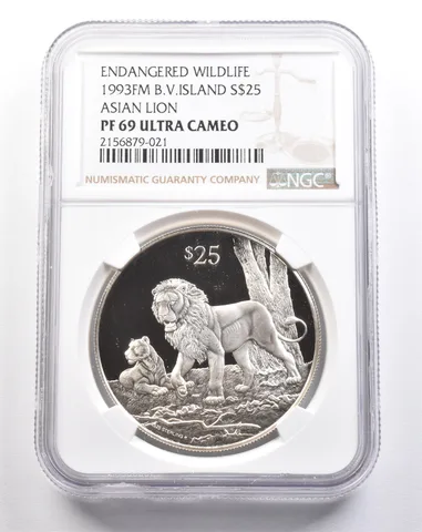 1993 FM British Virgin Islands 25 Dollars Silver Asian Lion PF69 UCAM NGC *4924