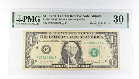 PMG 30 VF $1 1977A FRN Atlanta Fr#1910-F Gutter Fold Error *3198