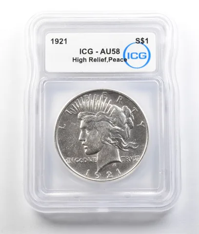 1921 Peace Silver Dollar High Relief AU58 ICG *9339