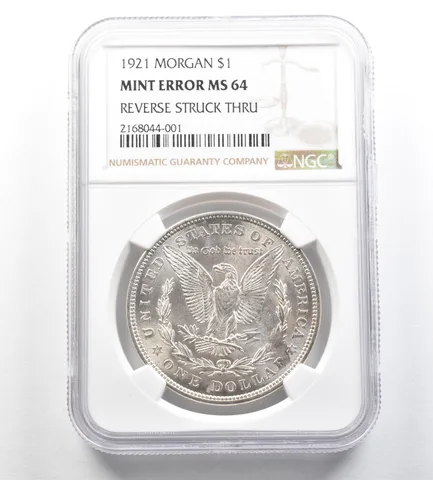 1921 Morgan Silver Dollar Mint Error Reverse Struck Thru MS64 NGC *7173