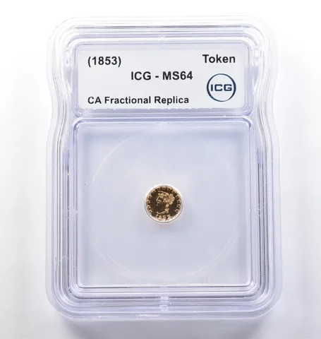 (1853) CA Fractional Gold Style Token Liberty Head 1/4 Dollar MS64 ICG *3806