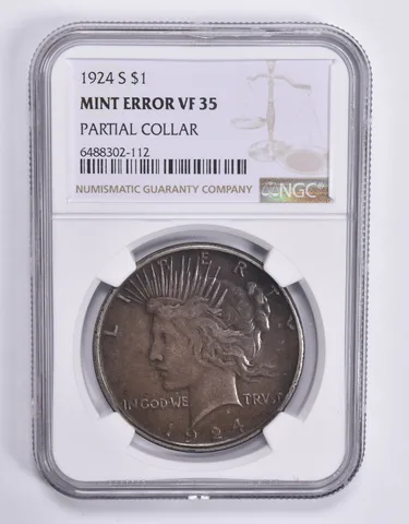 MINT ERROR VF35 1924-S Peace Silver Dollar Partial Collar NGC *1816