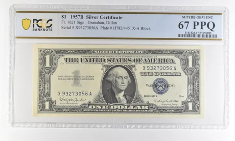 1957 B $1 Silver Certificate Fr#1621 Superb Gem Unc 67 PPQ PCGS *4354