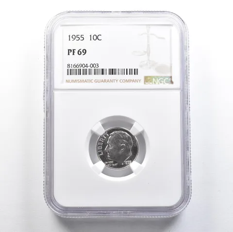 1955 Roosevelt Dime PF69 NGC PQ Cam Look *7658