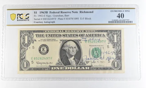 1963 B $1 Richmond VA FRN Courtesy Autograph FR#1902-E EF40 PCGS Barr *0616