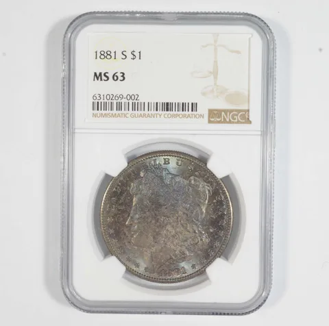 MS63 1881-S Morgan Silver Dollar NGC Black/Blue Beauty a7196