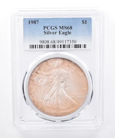 1987 American Silver Eagle MS68 PCGS Iridescent Tone *8411