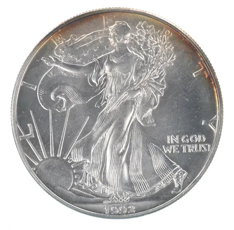 Beautiful Toned - 1992 American Silver Eagle 1 Troy Oz .999 Fine Silver *112
