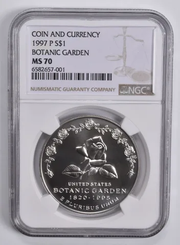1997-P Botanic Garden Commem. Silver Dollar Coin & Currency MS70 NGC Brown