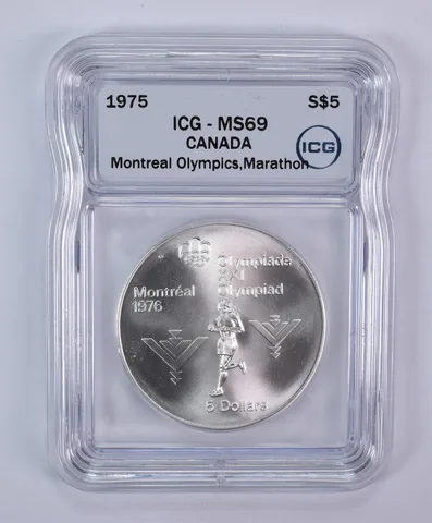 1975 Canada 5 Dollars Silver Montreal Olympics Marathon MS69 ICG