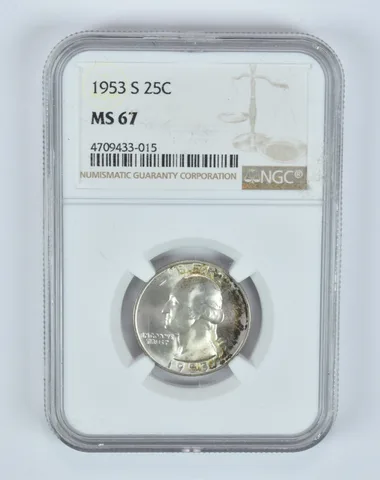 MS67 1953-S Washington Quarter NGC - Golden Mint Set Tone a4985