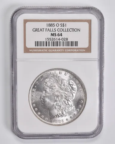MS64 1885-O Morgan Silver Dollar Great Falls Collection NGC *4211