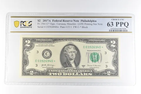 2017 A $2 Philadelphia PA FRN Fr#1941-C* LEPE Printed Star 63 PPQ PCGS *0683
