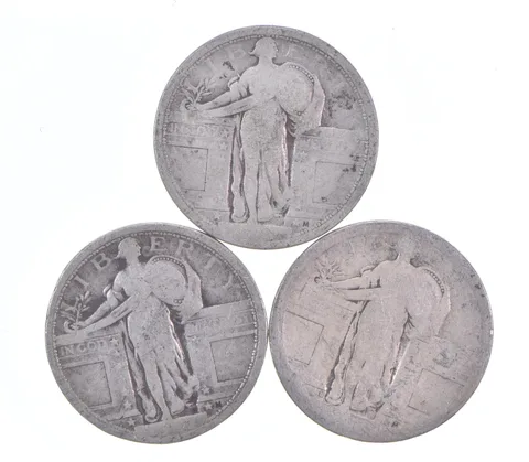 Lot of 3 - 1916 or 1917 Type 1 Reverse! Standing Liberty Quarter - Mystery *653