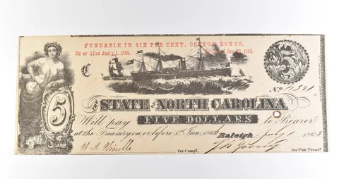 1863 $5 Raleigh NC State Of North Carolina Obsolete Note *3897