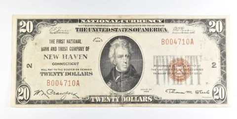 1929 $20 New Haven CT National Currency Note CH 2 *0210
